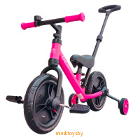 Беговел - велосипед для девочек с родительской ручкой 2 в 1, Delanit TF-01B (Розовый)