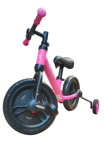 Беговел - велосипед для девочки с педалями и боковыми колёсами 2в1, Delanit, TF-01_Rose