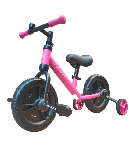 Беговел - велосипед для девочки с педалями и боковыми колёсами 2в1, Delanit, TF-01_Rose